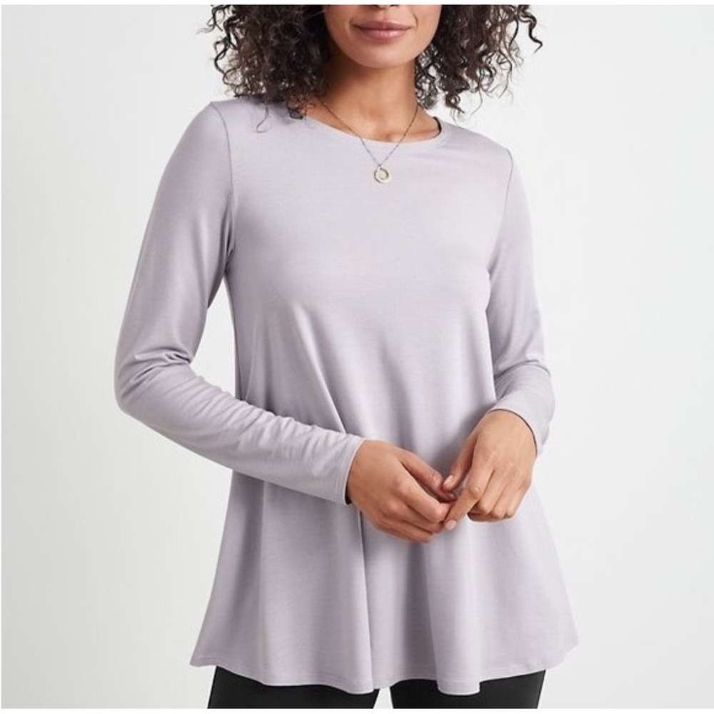 Eileen Fisher Grey‎ Tencel Lyocell Flared Long Sleeve Tunic Top Size S